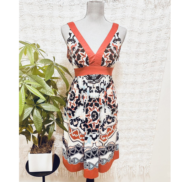 Trulli Orange bohemian sundress 8p petite sleeveless v-neck knee length - Picture 2 of 7